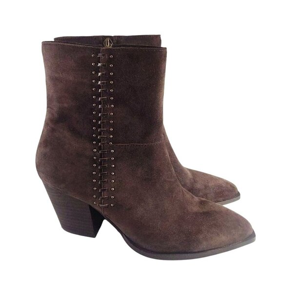 Lucky Brand Rupis Womens 9.5 Brown Suede Ankle Boot Studded Detailing/Block Heel - Picture 4 of 12